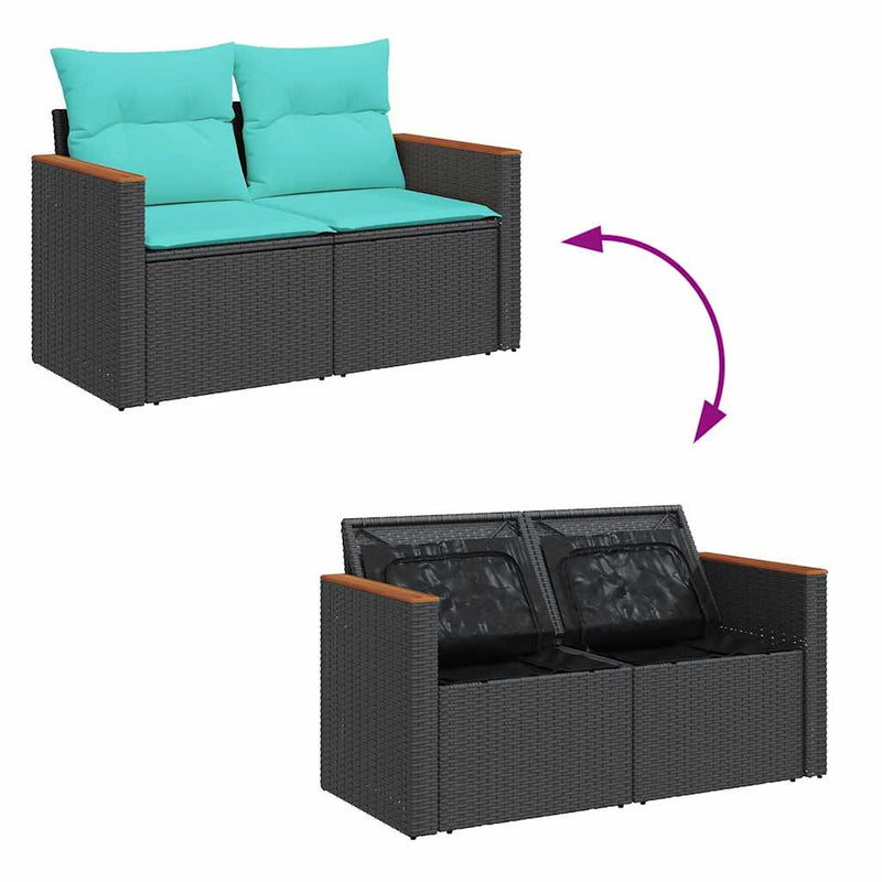 Set mobilier de grădină cu perne, 4 piese, negru, poliratan