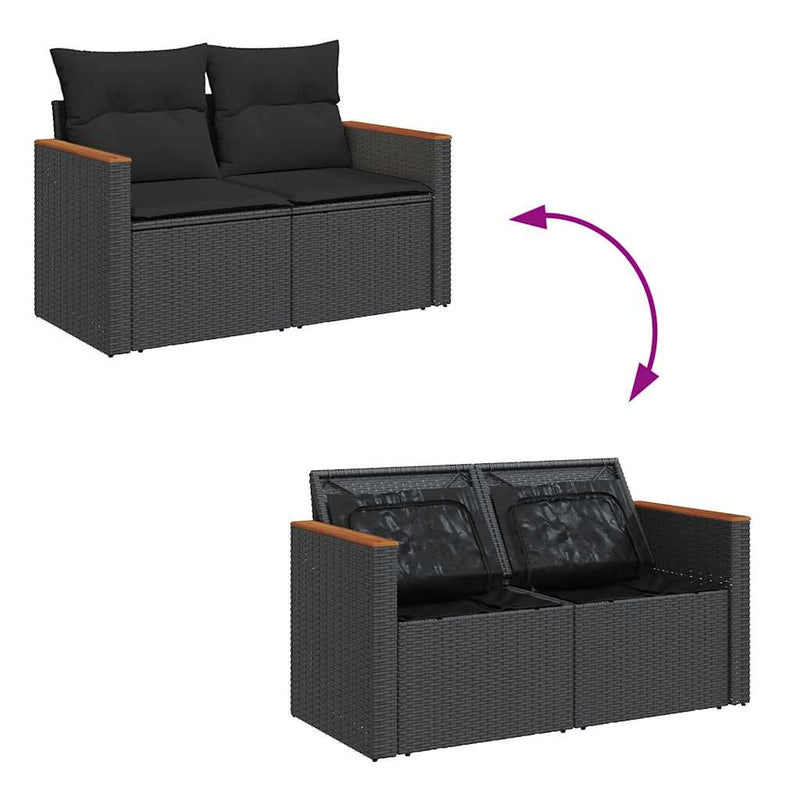 Set mobilier de grădină cu perne, 5 piese, negru, poliratan