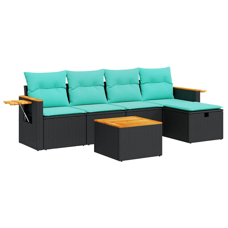 Set mobilier de grădină cu perne, 6 piese, negru, poliratan