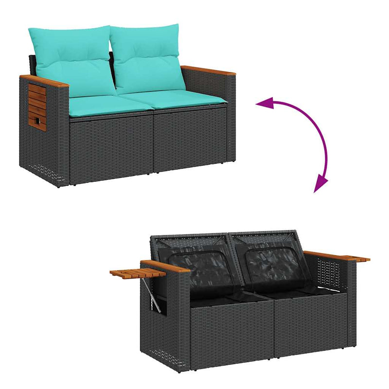 Set mobilier de grădină cu perne, 6 piese, negru, poliratan