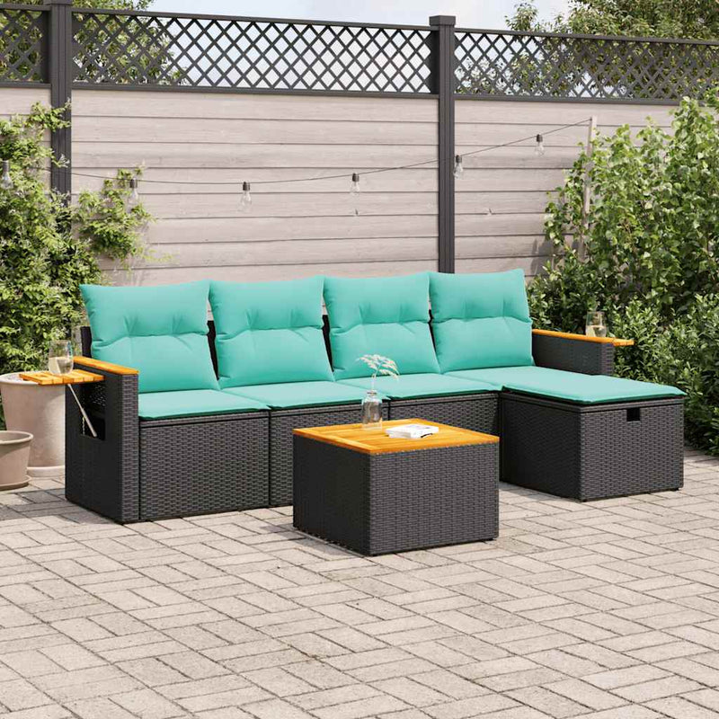 Set mobilier de grădină cu perne, 6 piese, negru, poliratan