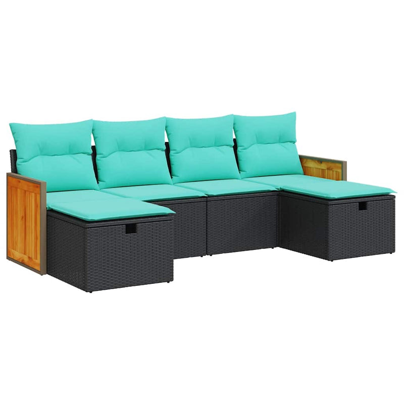 Set mobilier de grădină cu perne, 6 piese, negru, poliratan