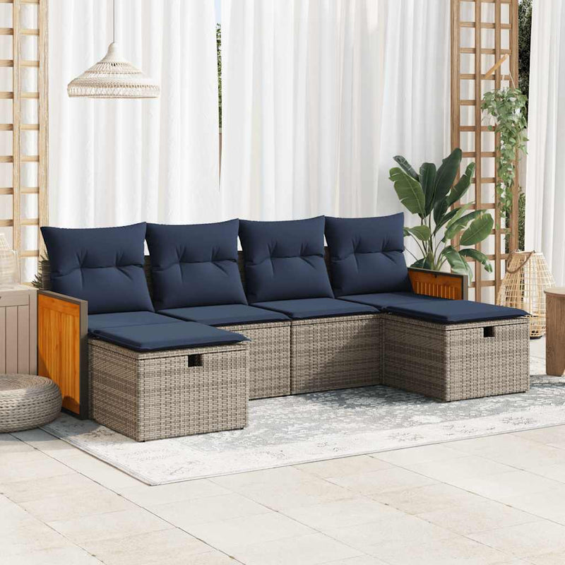 Set mobilier grădină cu perne, 6 piese, gri, poliratan