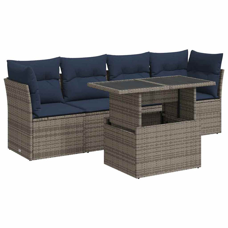 Set canapea de grădină cu perne, 5 piese, poliratan/lemn acacia
