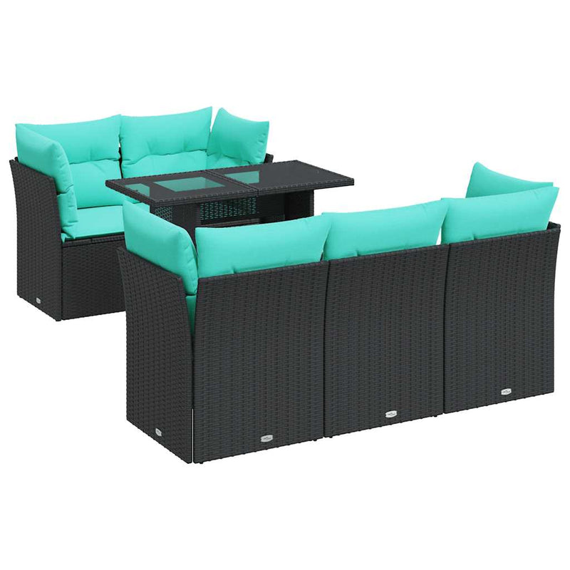 Set mobilier grădină perne 6 piese negru poliratan/lemn acacia