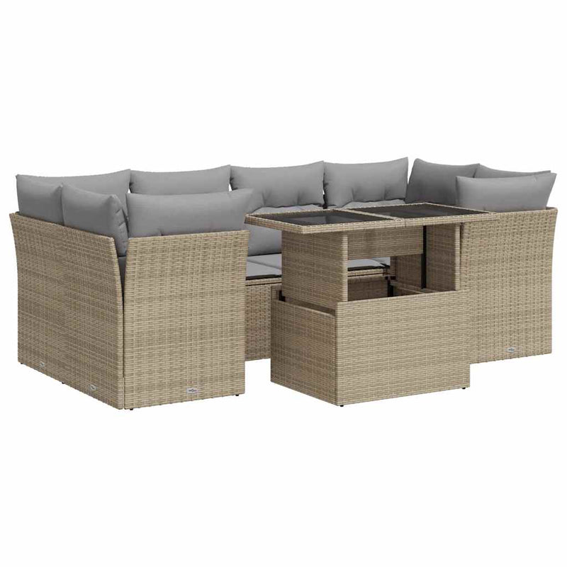 Set canapele de grădină, 7 piese, cu perne, bej, poliratan