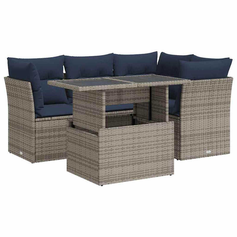 Set canapea de grădină cu perne, 5 piese, poliratan/lemn acacia