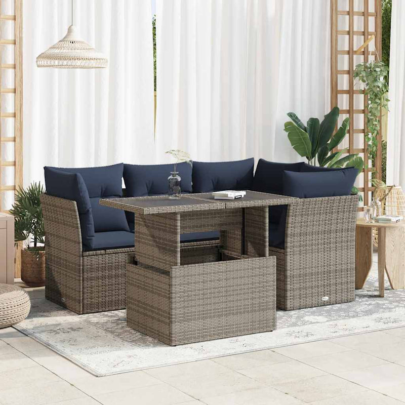 Set canapea de grădină cu perne, 5 piese, poliratan/lemn acacia