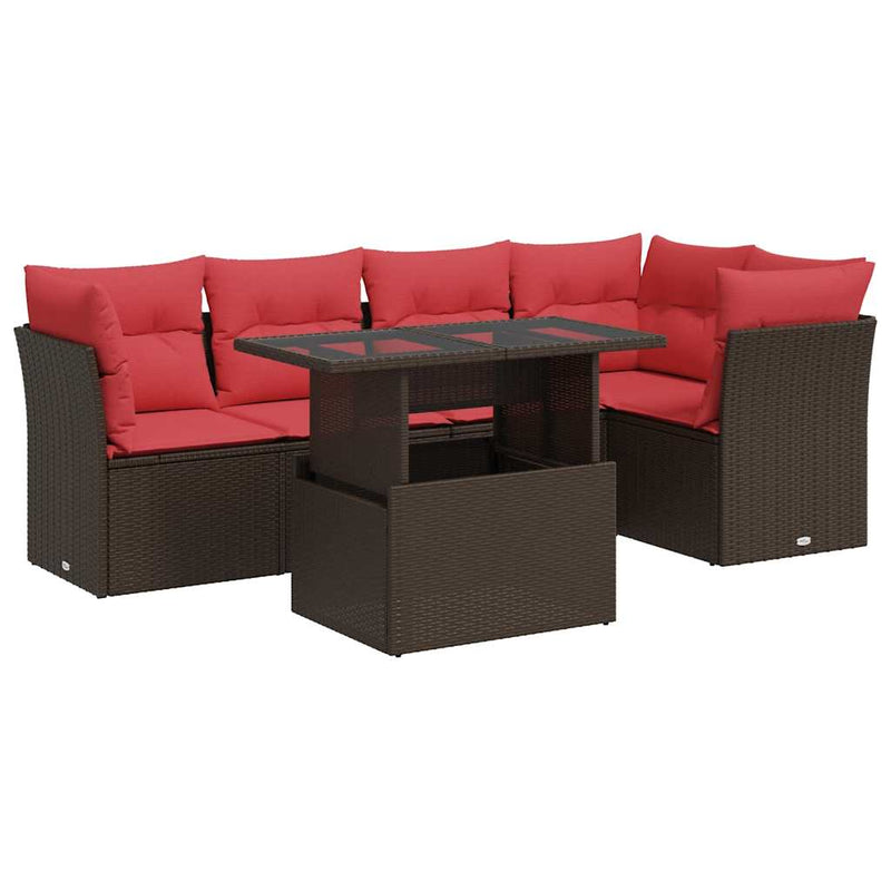 Set canapele de grădină cu perne, 6 piese, maro, poliratan