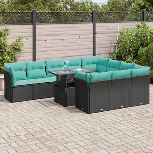 Set canapele grădină cu perne 11 piese, negru, poliratan/acacia