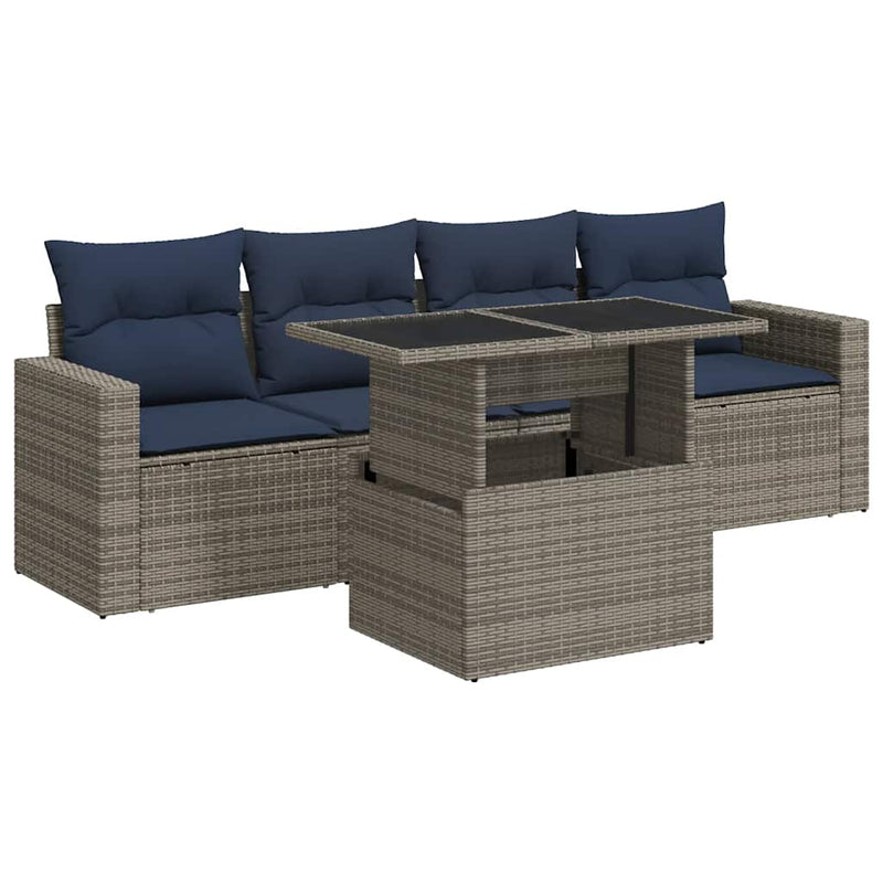 Set canapea de grădină cu perne, 5 piese, poliratan/lemn acacia