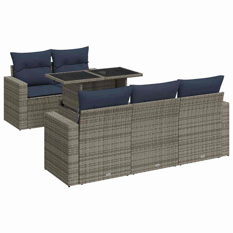 Set mobilier grădină cu perne 6 piese gri poliratan/lemn acacia
