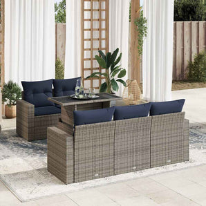 Set mobilier grădină cu perne 6 piese gri poliratan/lemn acacia