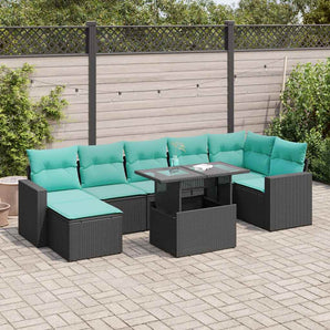 Set canapele grădină perne 8 piese negru, poliratan/lemn acacia