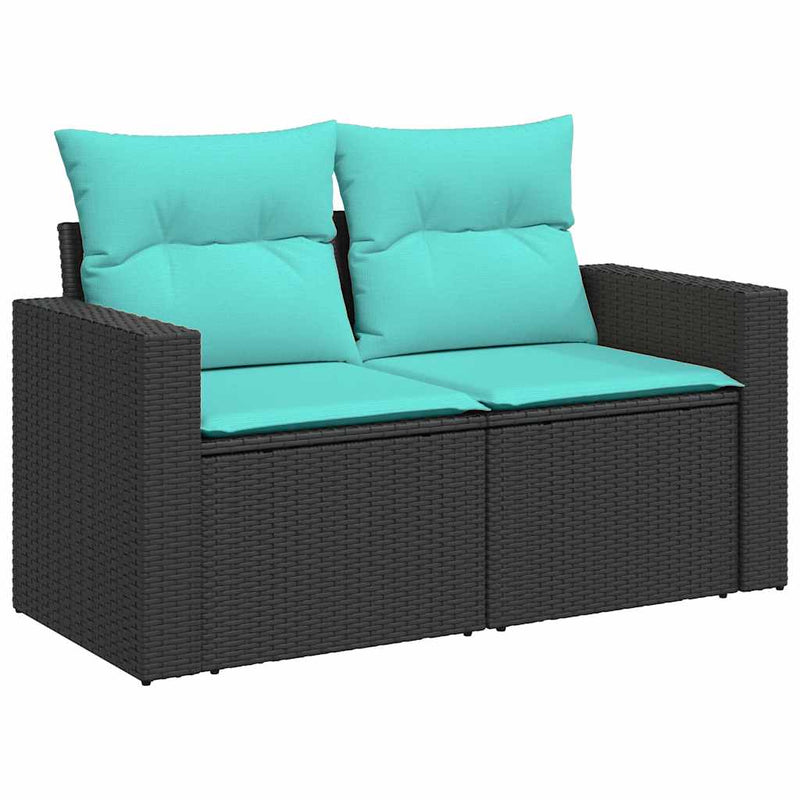 Set canapele de grădină cu perne, 11 piese, negru, poliratan