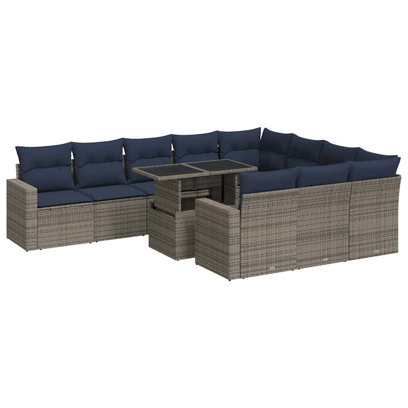 Set canapele grădină cu perne 11 piese, gri, poliratan/acacia