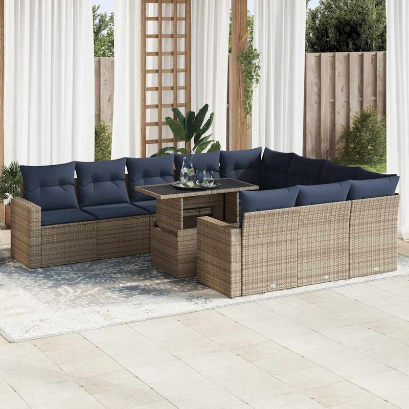 Set canapele grădină cu perne 11 piese, gri, poliratan/acacia