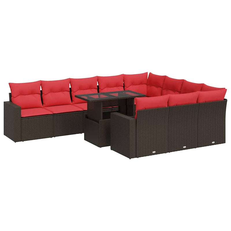 Set canapele grădină perne 11 piese, maro, poliratan/lemn acacia