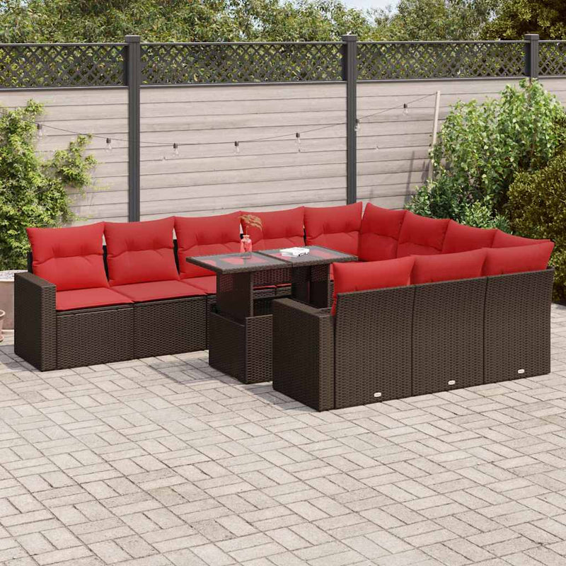 Set canapele grădină perne 11 piese, maro, poliratan/lemn acacia