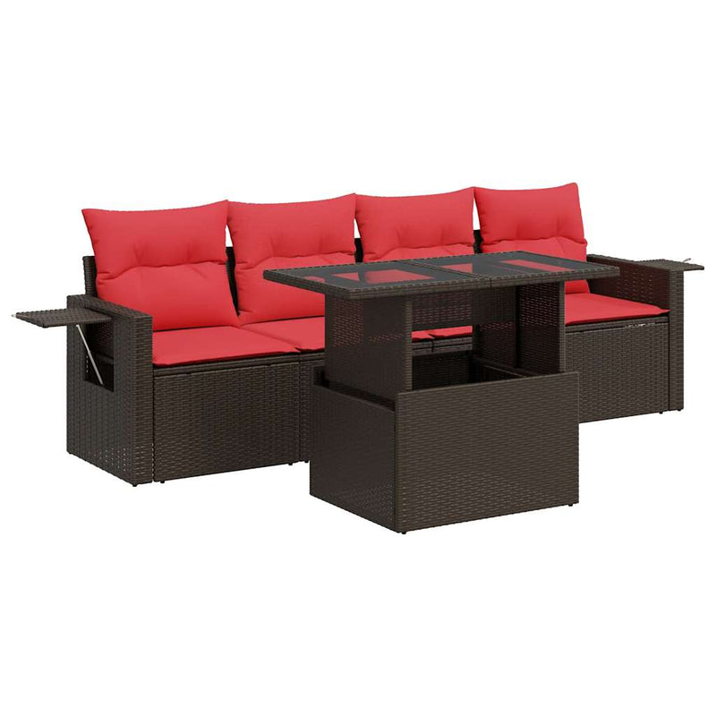 Set canapea de grădină cu perne, 5 piese, poliratan/lemn acacia