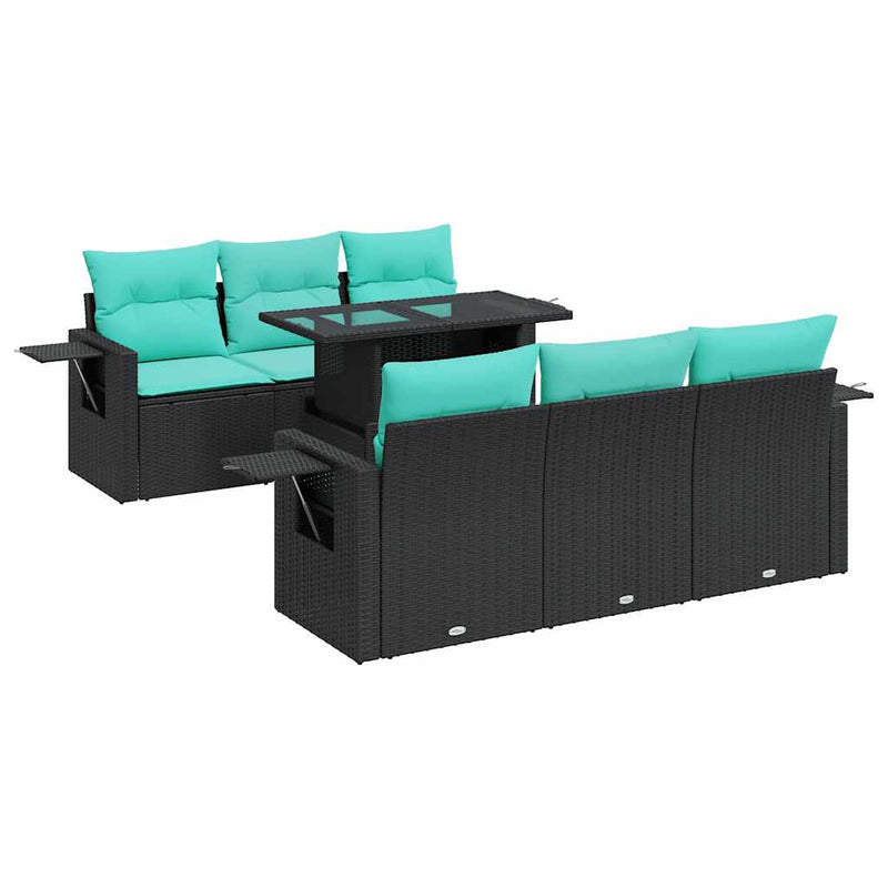 Set canapele de grădină cu perne, 7 piese, negru, poliratan