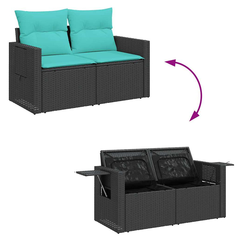 Set canapele de grădină cu perne, 7 piese, negru, poliratan