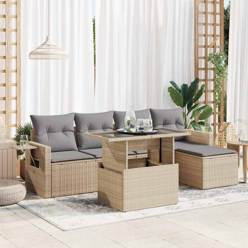 Set canapele de grădină cu perne, 6 piese, bej, poliratan