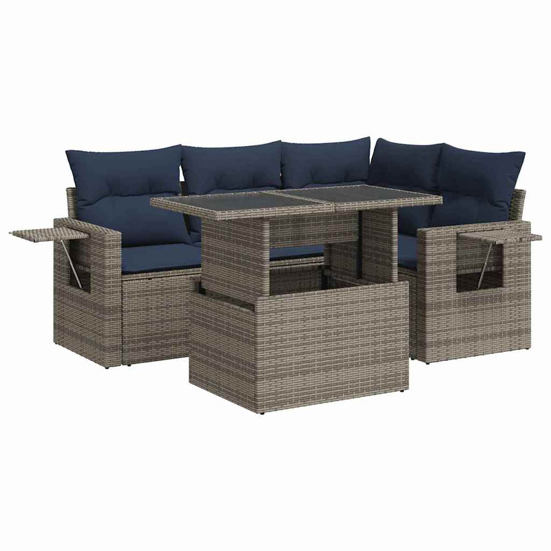 Set mobilier de grădină cu perne, 5 piese,poliratan/lemn acacia