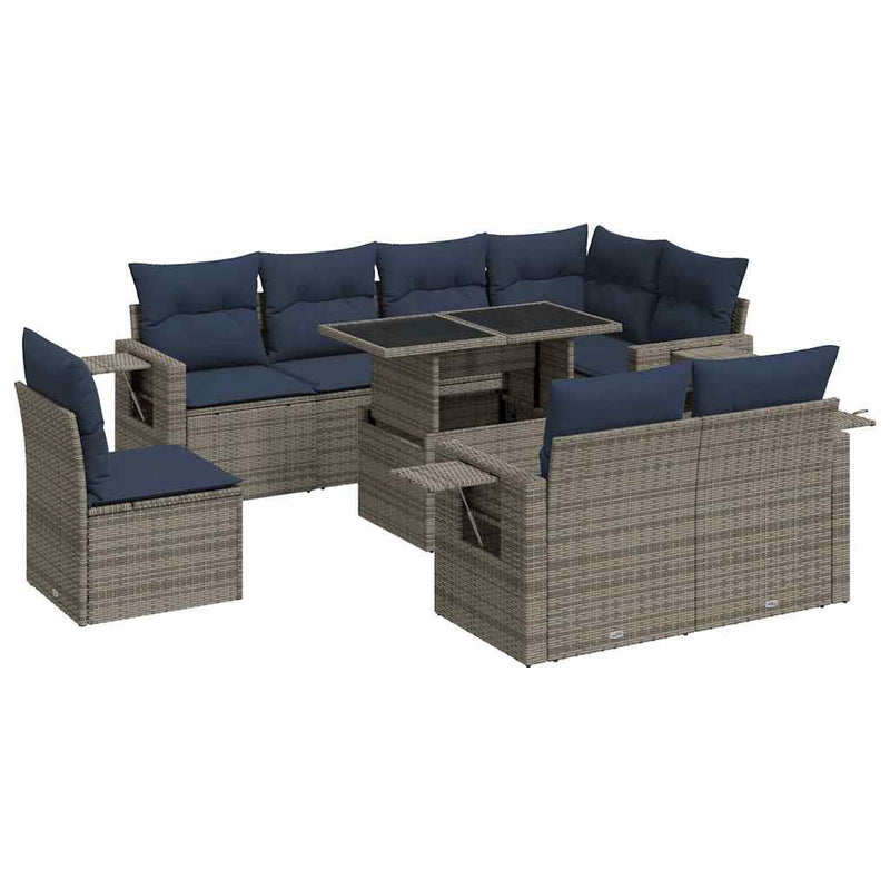 Set canapele de grădină cu perne, 9 piese, gri, poliratan