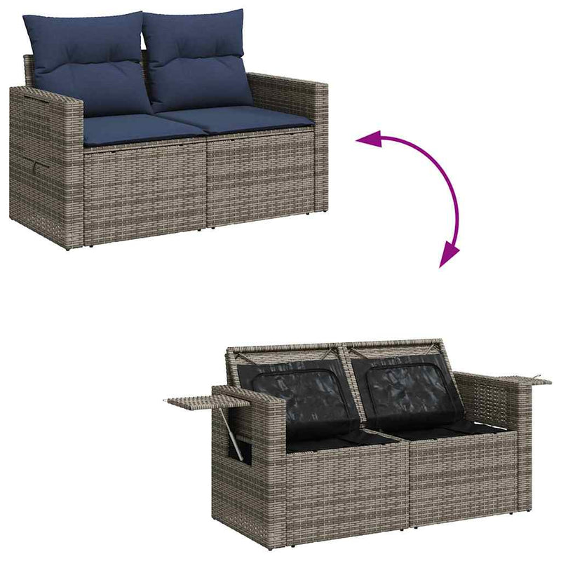 Set canapele grădină cu perne 7 piese gri poliratan/lemn acacia