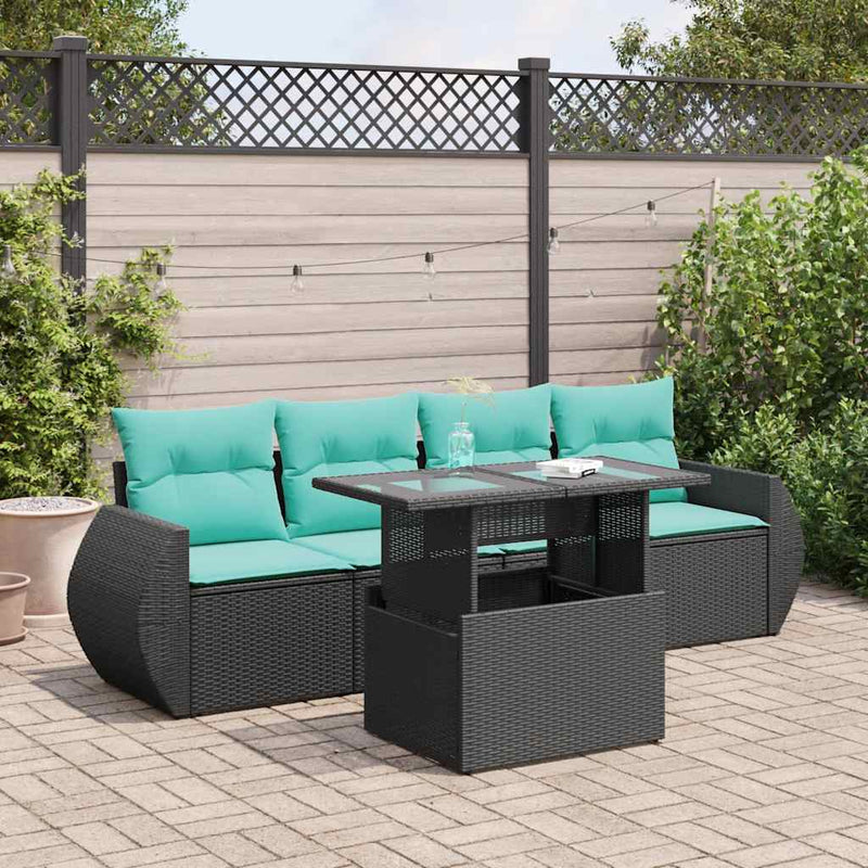 Set mobilier de grădină cu perne, 5 piese,poliratan/lemn acacia