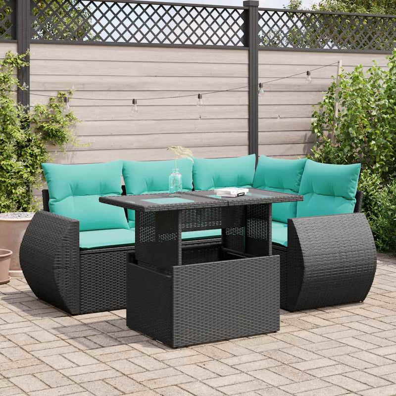 Set mobilier de grădină cu perne, 5 piese,poliratan/lemn acacia