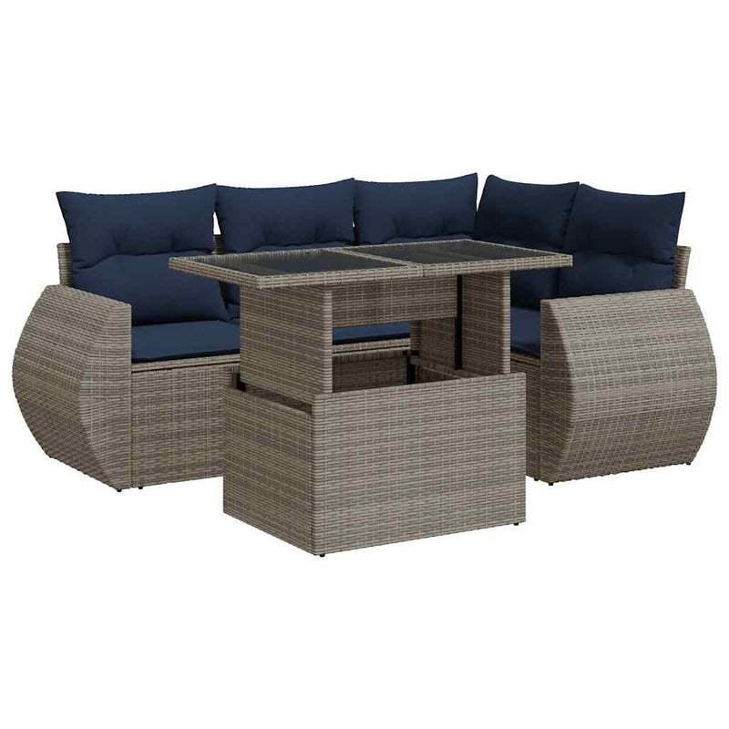 Set canapea de grădină cu perne, 5 piese, poliratan/lemn acacia