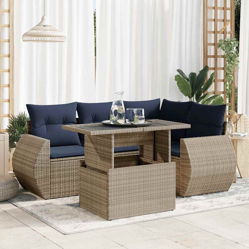 Set canapea de grădină cu perne, 5 piese, poliratan/lemn acacia