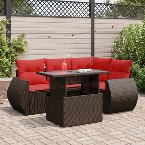 Set canapele de grădină cu perne, 5 piese, maro, poliratan