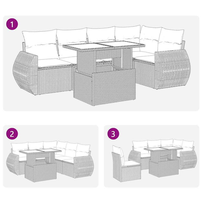 Set mobilier grădină perne 6 piese negru poliratan/lemn acacia