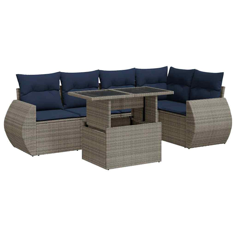 Set mobilier grădină cu perne 6 piese gri poliratan/lemn acacia