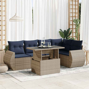 Set mobilier grădină cu perne 6 piese gri poliratan/lemn acacia
