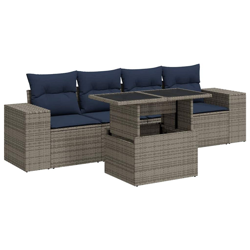 Set canapea de grădină cu perne, 5 piese, poliratan/lemn acacia