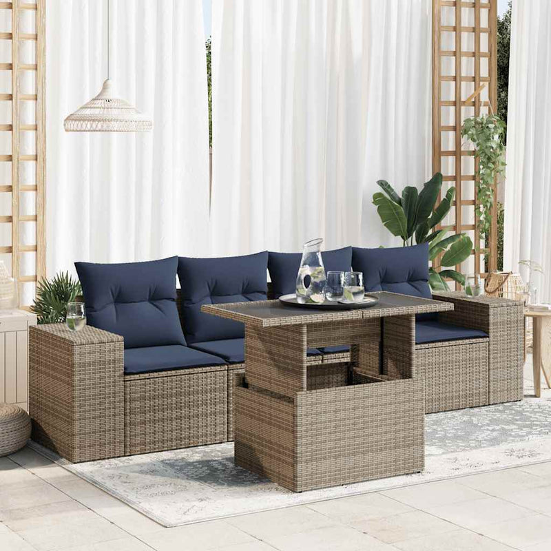 Set canapea de grădină cu perne, 5 piese, poliratan/lemn acacia