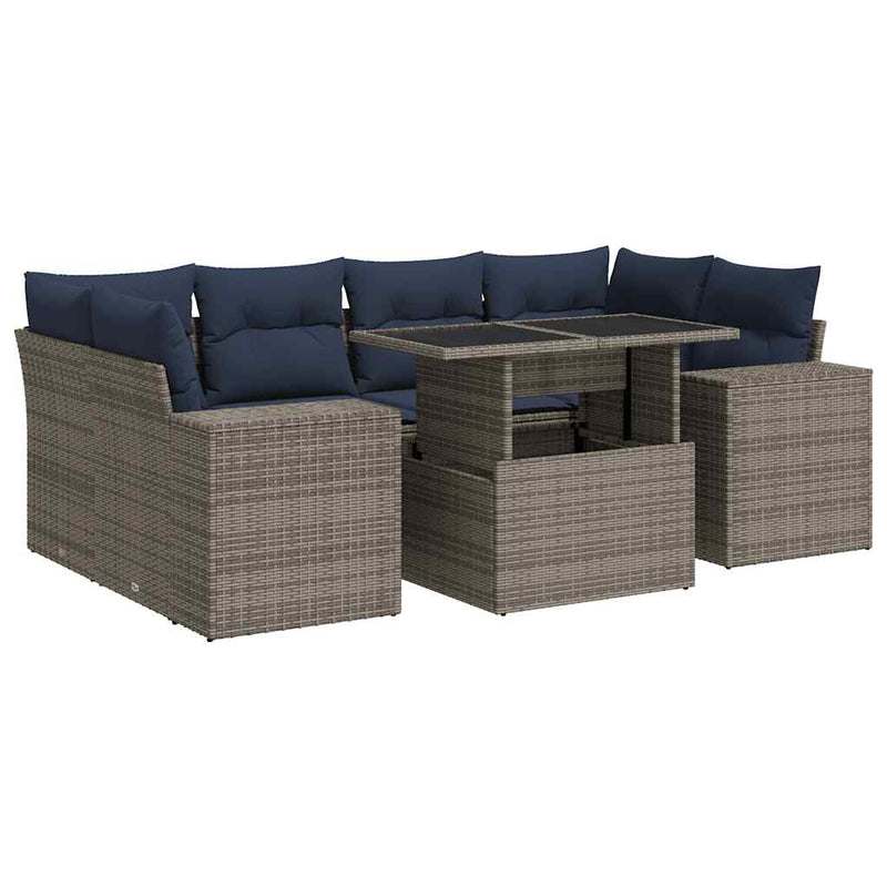 Set canapele grădină cu perne 7 piese gri poliratan/lemn acacia