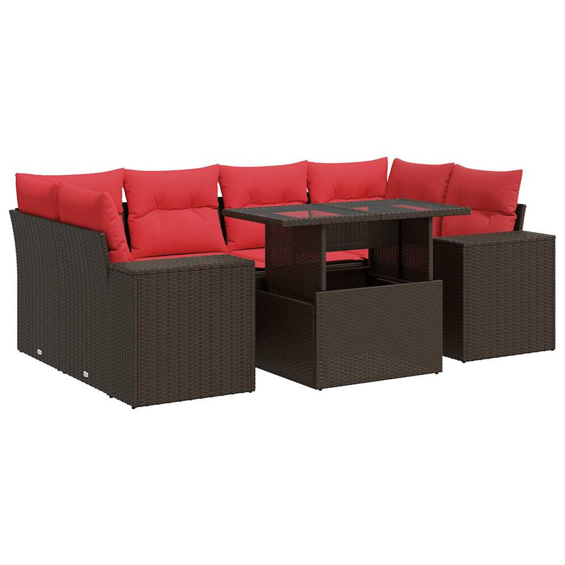 Set canapele de grădină cu perne, 7 piese, maro, poliratan