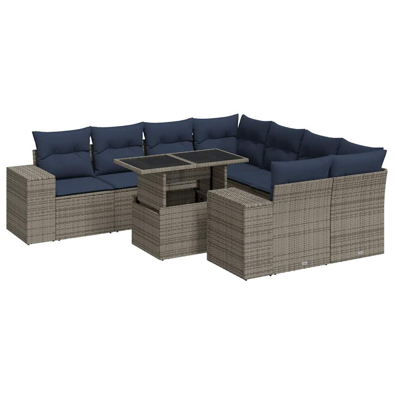 Set canapele grădină cu perne 9 piese gri poliratan/lemn acacia