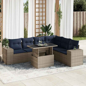Set mobilier de grădină cu perne, 7 piese, gri, poliratan