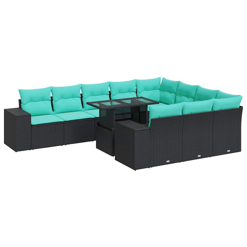 Set canapele grădină cu perne 11 piese, negru, poliratan/acacia