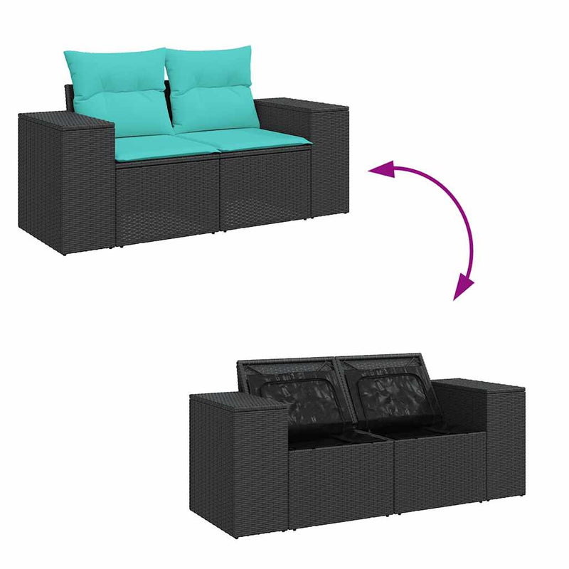 Set canapele grădină cu perne 11 piese, negru, poliratan/acacia