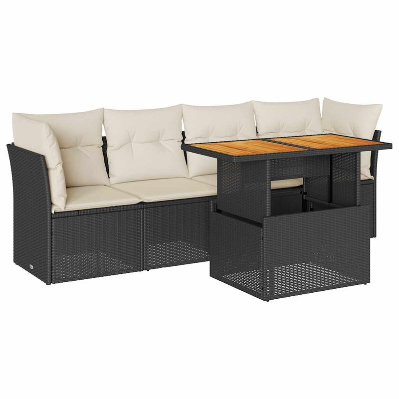 Set mobilier de grădină cu perne, 5 piese, negru, poliratan