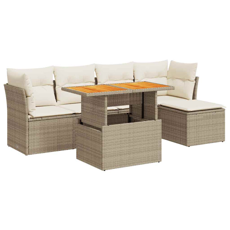 Set canapele de grădină cu perne, 6 piese, bej, poliratan