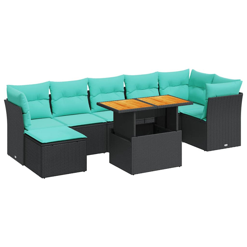 Set mobilier de grădină cu perne, 8 piese, negru, poliratan