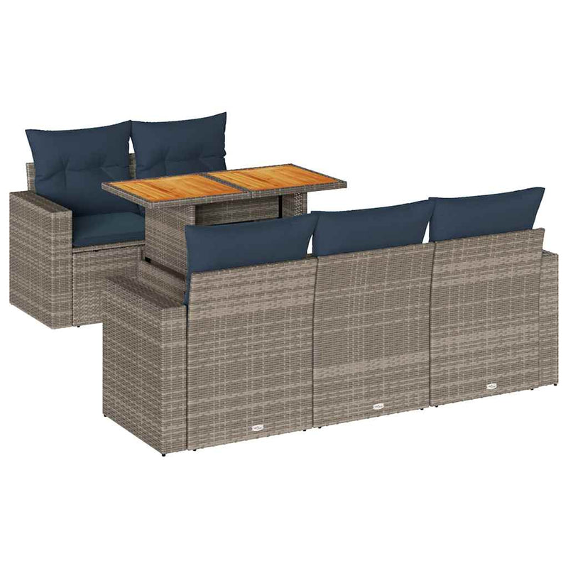 Set mobilier grădină cu perne, 6 piese, gri, poliratan
